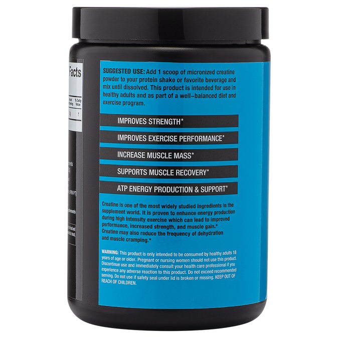 Back of Container - 2NS Creatine: Unflavored & Micronized Powder, 60 Servings. 2NS is the best solution for flavorless creatine!