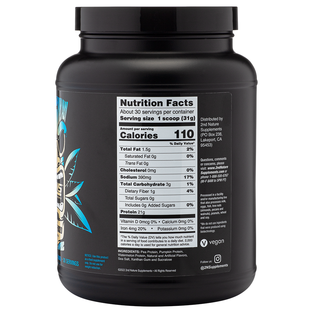 Plant-Based Protein, Vanilla | Nutrition Facts Behind Bottle - Transparent | Second Nature Protein Powder | 2NS | Best Vegan Plant Protein Powder | 2nd Nature Supplements