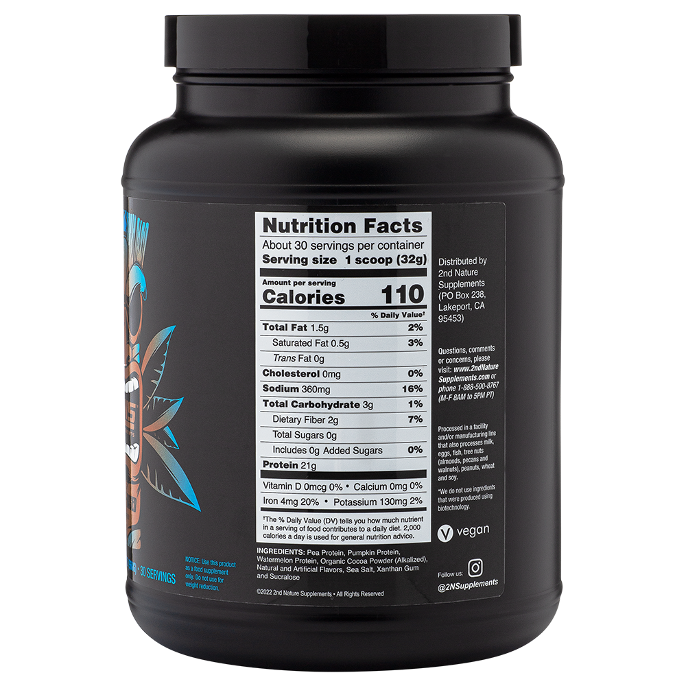 Plant-Based Protein, Chocolate | Nutrition Facts Behind Bottle - Transparent | Second Nature Protein Powder | Cocoa Pre Workout | 2NS Supplements | Chocolate Pre Workout Powder